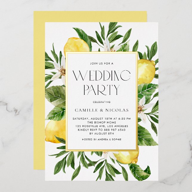 Watercolor Lemon Frame Botanical Wedding Party (Front/Back)