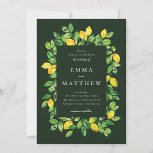 Watercolor Lemon Frame in Dark Background Invitation