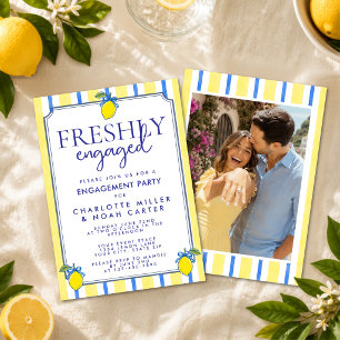 Watercolor Lemon Freshly Engaged Engagement Party Invitation