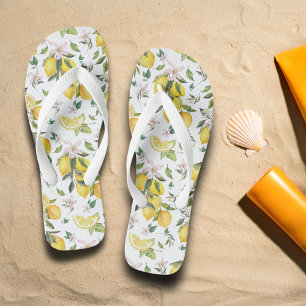 Watercolor Lemon Fruit Floral Pattern Jandals