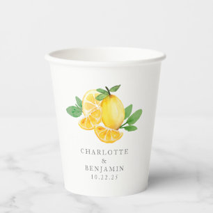 Watercolor Lemon Fruit Personalised Wedding Paper Cups