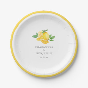 Watercolor Lemon Fruit Personalized Wedding Paper Plate