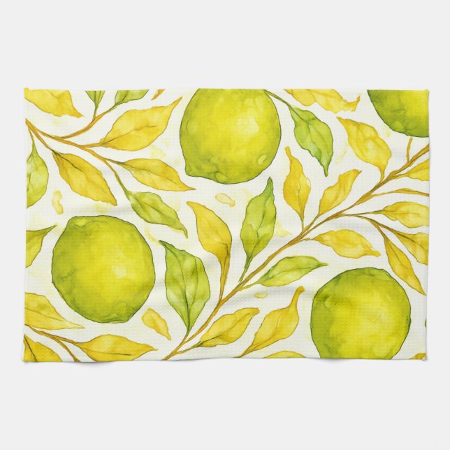 Watercolor Lemon Fruit Seamless Pattern Tea Towel (Horizontal)