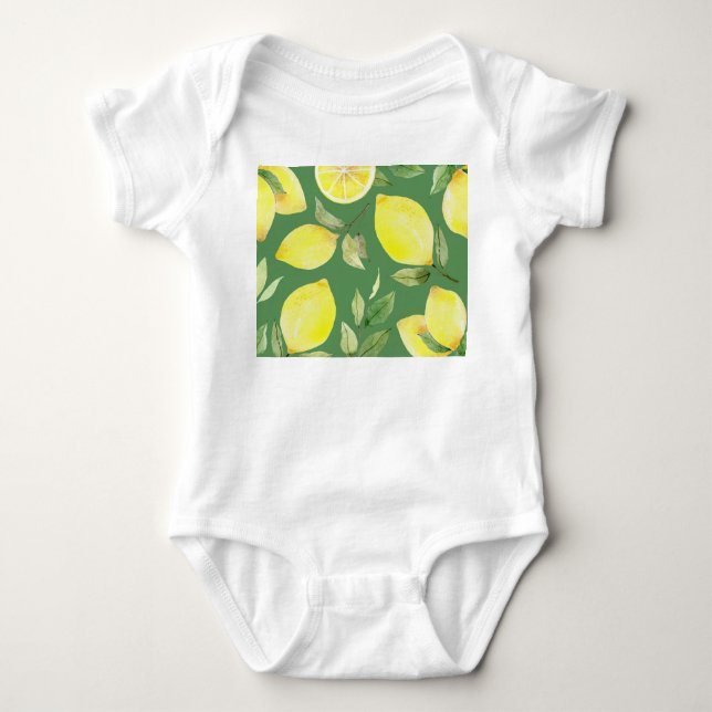 Watercolor lemon, fruit wallpaper pattern. baby bodysuit (Front)