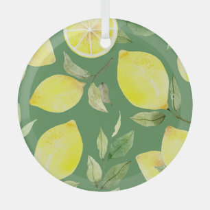 Watercolor lemon, fruit wallpaper pattern. glass tree decoration
