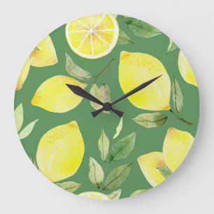 Watercolor lemon, fruit wallpaper pattern. large clock