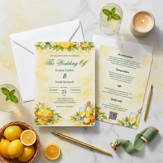 Watercolor Lemon Fruity Wedding Invitation (Creator Uploaded)
