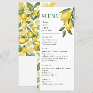 Watercolor Lemon Garden Wedding Menu