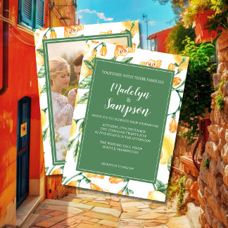 watercolor lemon garden yellow  wedding Invitation