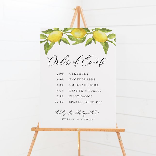 Watercolor Lemon Garland Order of Events Wedding Poster (Creator Uploaded)