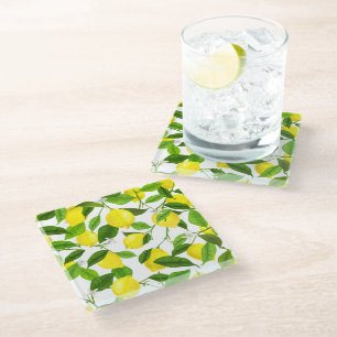 Watercolor Lemon Glass Coaster