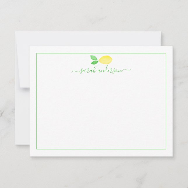 Watercolor Lemon Green Border Personalised Card (Front)
