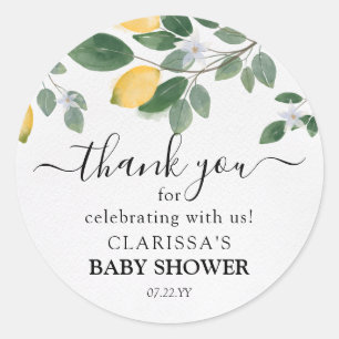 Watercolor Lemon & Greenery Baby Shower Thank You Classic Round Sticker