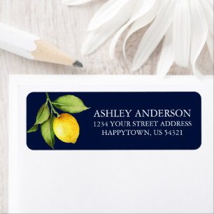 Watercolor Lemon Greenery Blue Return Address