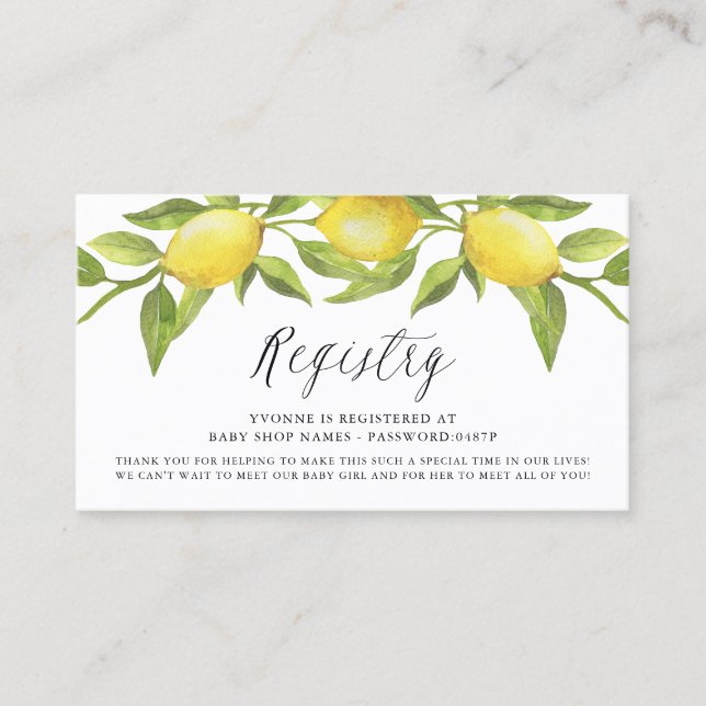 Watercolor Lemon Greenery Garland Registry Card (Front)
