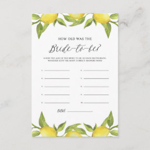 Watercolor Lemon Greenery How Old Was the Bride Enclosure Card