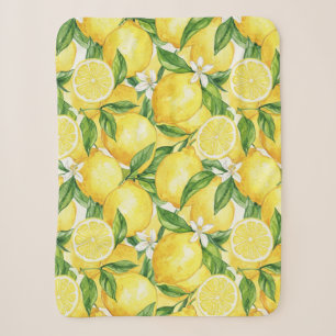 Watercolor Lemon Grove Seamless Pattern Sherpa Blanket