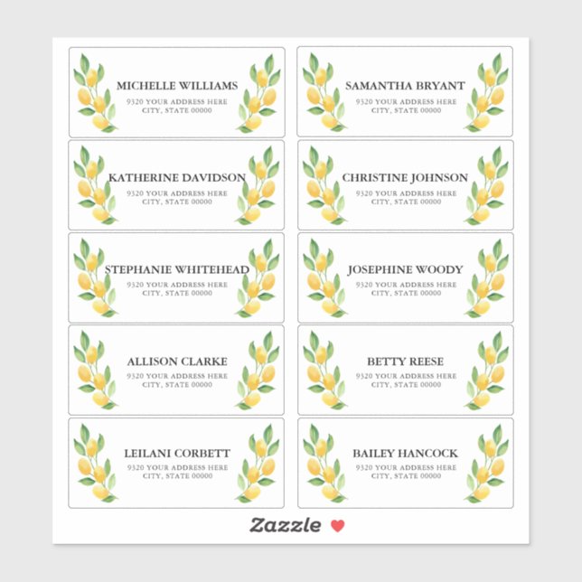 Watercolor Lemon Guest Address Labels (Sheet)