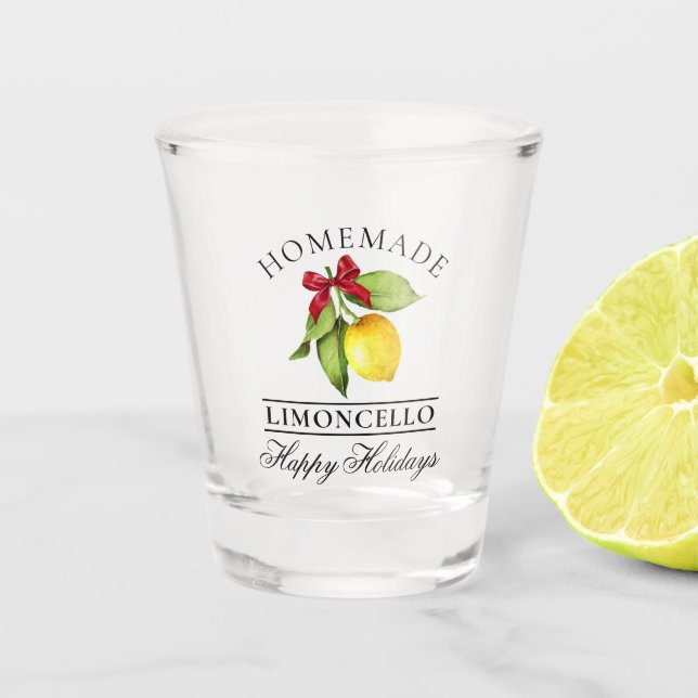 Watercolor Lemon Homemade Limoncello Holiday Shot Glass (Front)