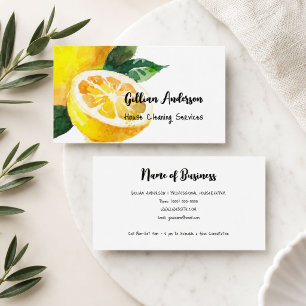 Watercolor Lemon House Cleaning Business Card