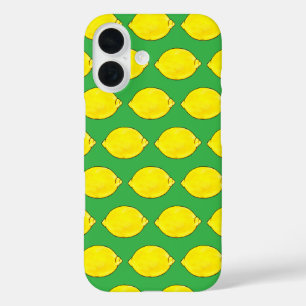 watercolor lemon in green iPhone 16 case