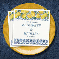 Watercolor Lemon Italian Blue Tile Wedding