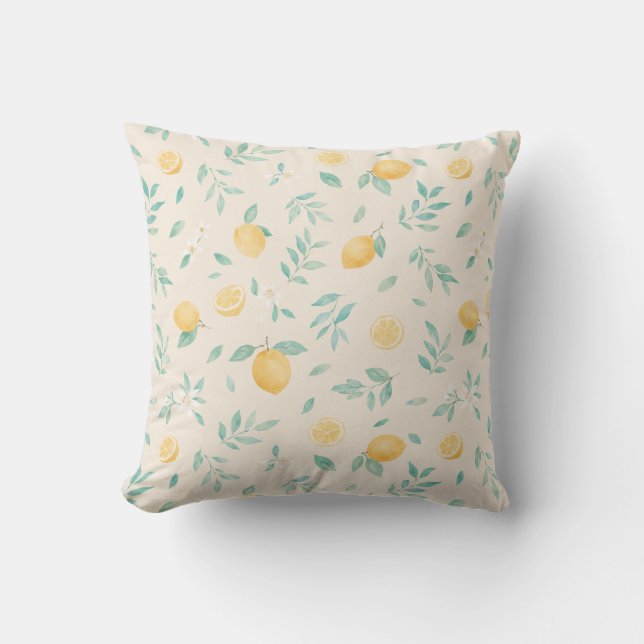 Watercolor Lemon Kitchen Dining Room Illustration Cushion (Front)