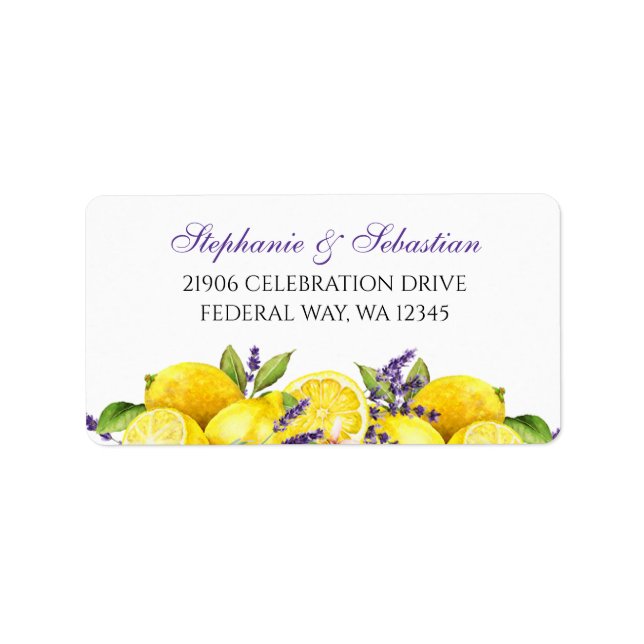 Watercolor Lemon Lavender Boho Address Label (Front)
