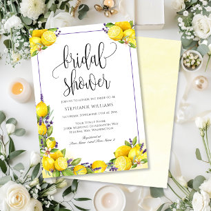 Watercolor Lemon Lavender Boho Bridal Shower Invitation