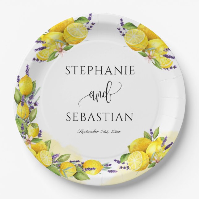 Watercolor Lemon Lavender Boho  Paper Plate (Front)