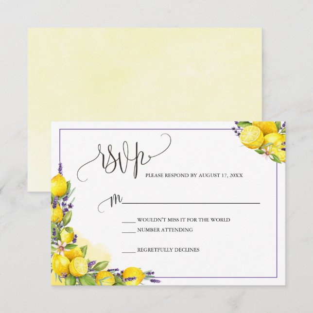 Watercolor Lemon Lavender Boho RSVP Enclosure Card (Front/Back)