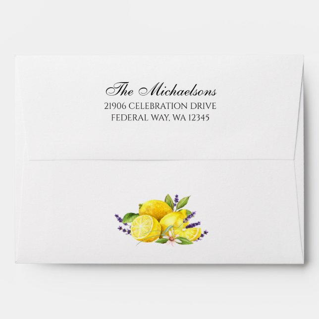 Watercolor Lemon Lavender Boho Wedding Envelope (Back (Top Flap))