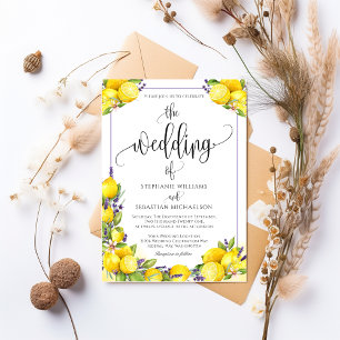 Watercolor Lemon Lavender Boho Wedding Invitation