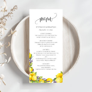 Watercolor Lemon Lavender Boho Wedding Menu