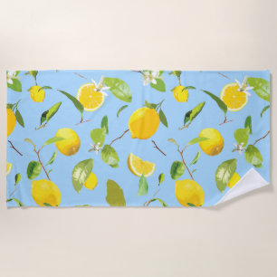Watercolor Lemon & Leaves 3 Beach Towel
