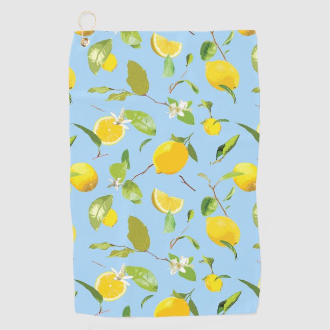 Watercolor Lemon & Leaves 3 Golf Towel (Front)