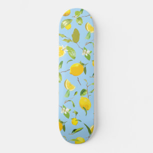 Watercolor Lemon & Leaves 3 Skateboard
