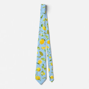 Watercolor Lemon & Leaves 3 Tie