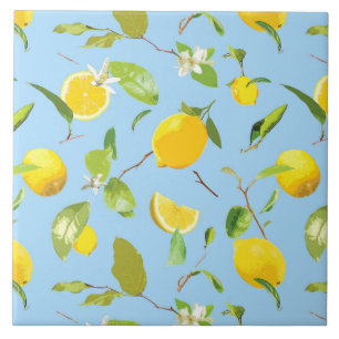 Watercolor Lemon & Leaves 3 Tile