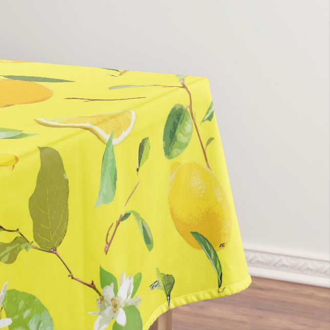 Watercolor Lemon & Leaves 4 Tablecloth (In Situ)