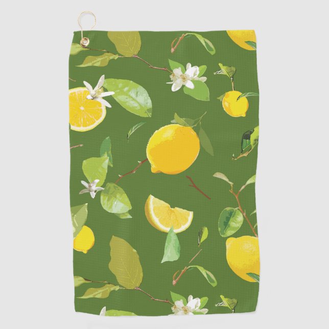 Watercolor Lemon & Leaves 5 Golf Towel (Front)