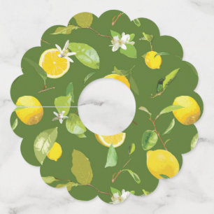 Watercolor Lemon & Leaves 5 Wine Glass Tag