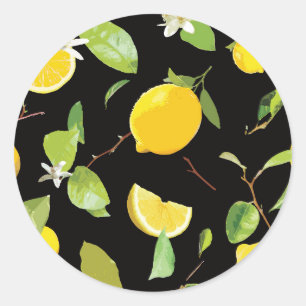 Watercolor Lemon & Leaves Classic Round Sticker