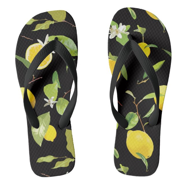 Watercolor Lemon & Leaves Jandals (Footbed)