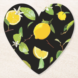 Watercolor Lemon & Leaves Paper Coaster
