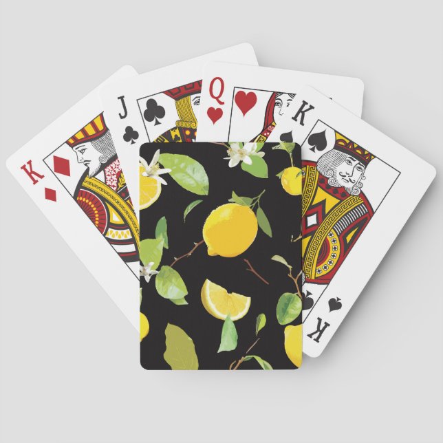 Watercolor Lemon & Leaves Playing Cards (Back)
