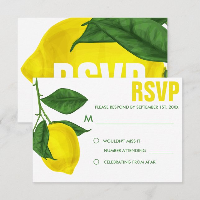 Watercolor Lemon & Leaves | RSVP Invitation (Front/Back)