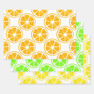 Watercolor Lemon Lime Orange Slice Pattern   Wrapping Paper Sheet