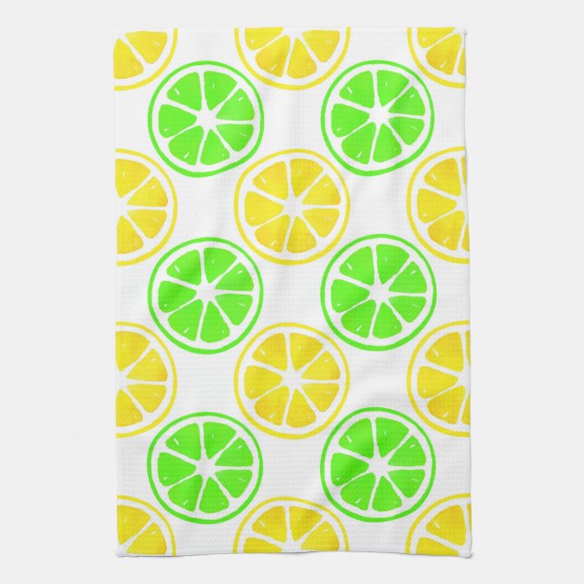 Watercolor Lemon Lime Slices   Tea Towel (Vertical)