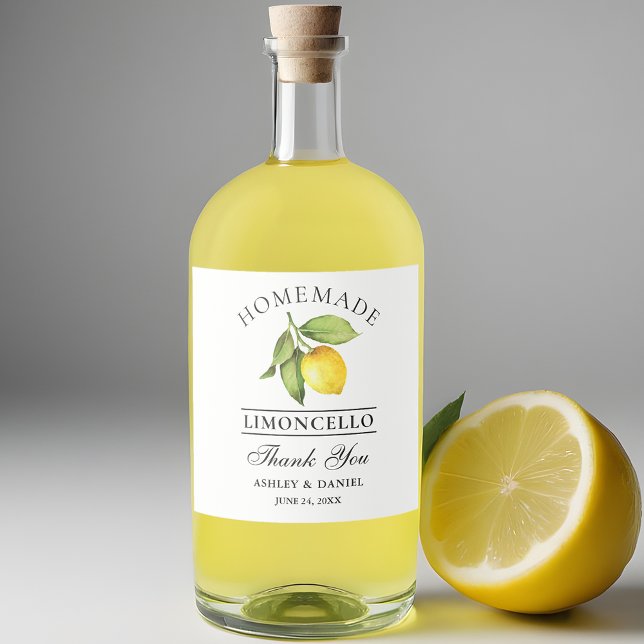 Watercolor Lemon Limoncello Liquor Bottle Labels (Customize to change text size, color or text style.)